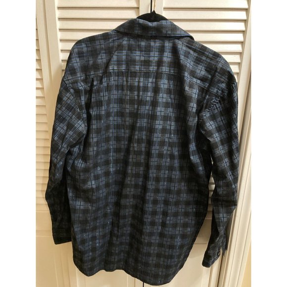 Pronti Collection By Phita Men Blue and Black Subtle Metallic Plaid Shirt Size L - Picture 2 of 6